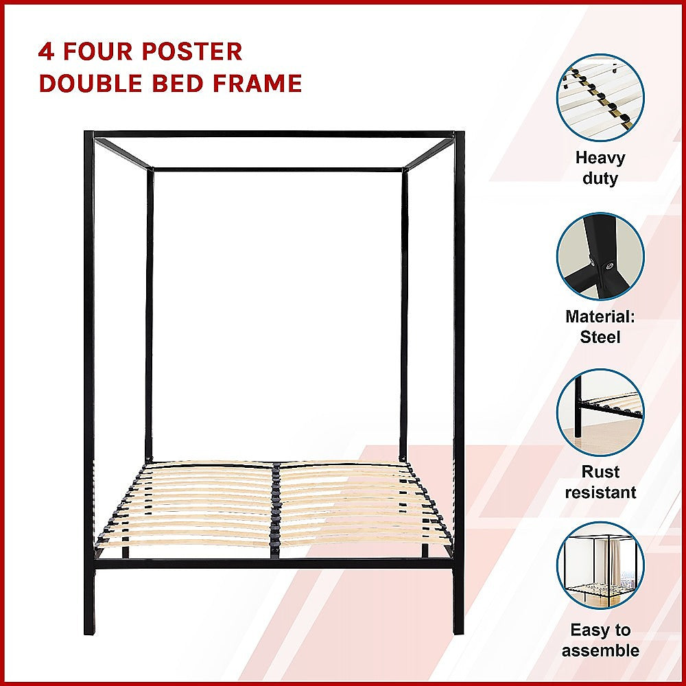 Allure four poster double bed frame side profile showing full height — Allure Home Collections