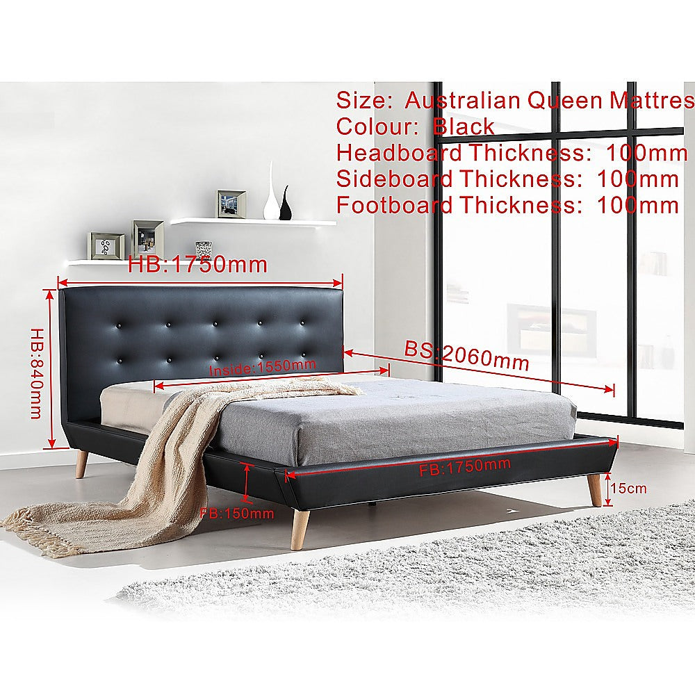 Palermo Black PU Leather Queen Bed Frame