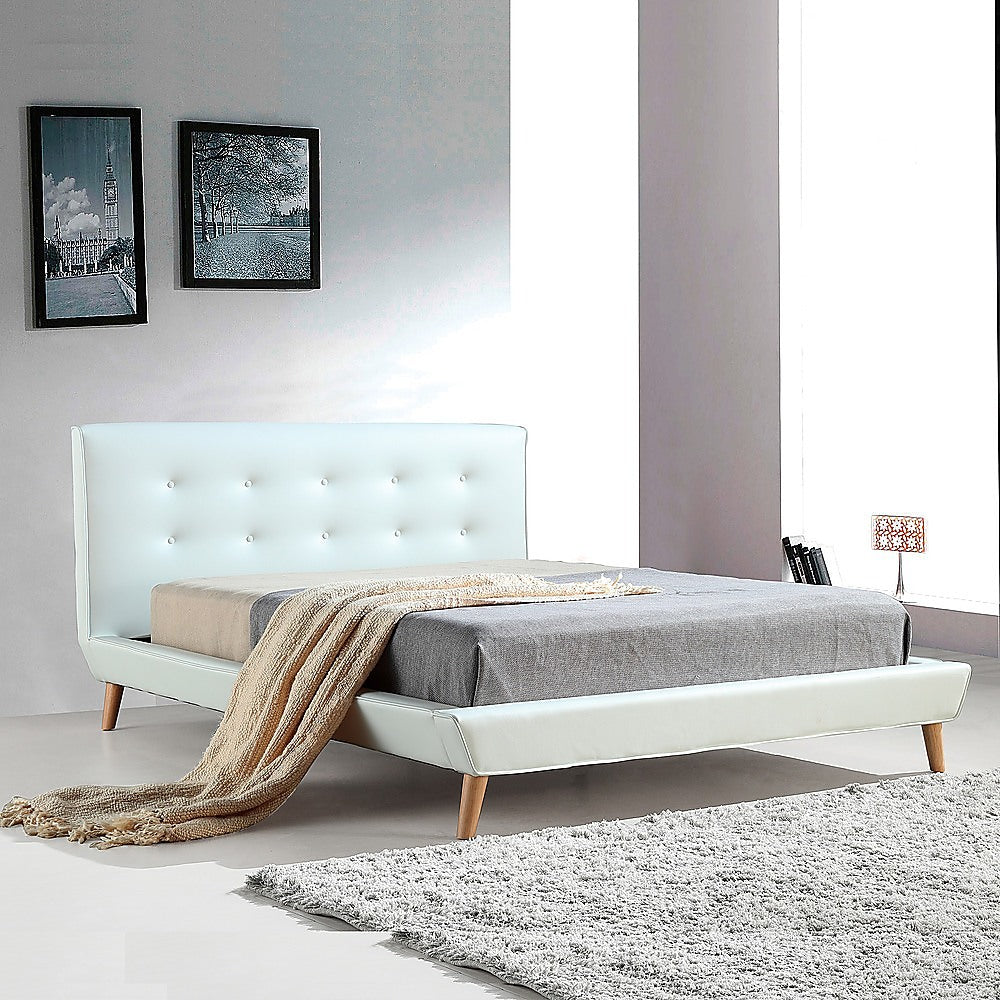 Palermo White PU Leather Deluxe Bed Frame