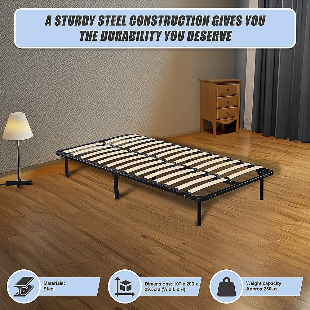 King single metal bed frame side profile showing 29.5cm height — Allure Home Collections