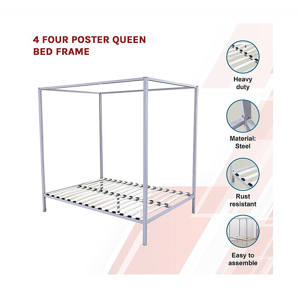 Elegant Four Poster Queen Bed Frame