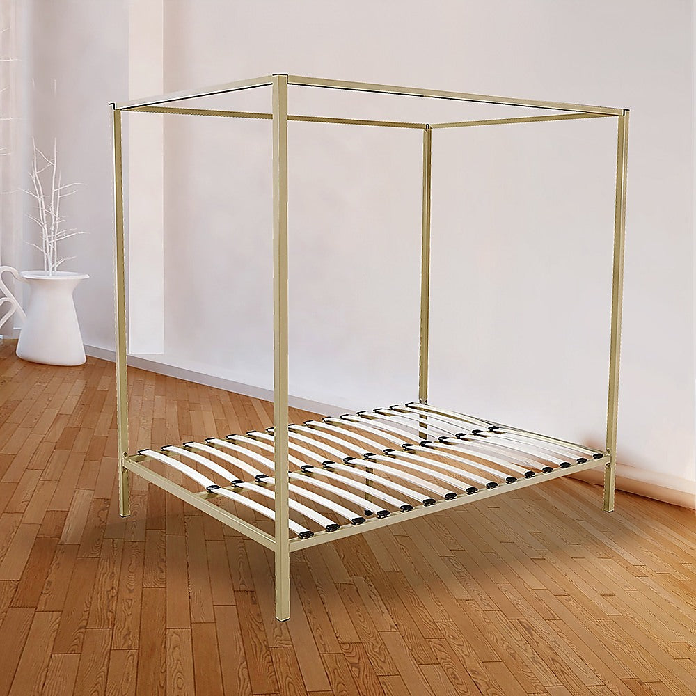 Allure four poster bed frame gold powder-coated frame close-up — Allure Home Collections