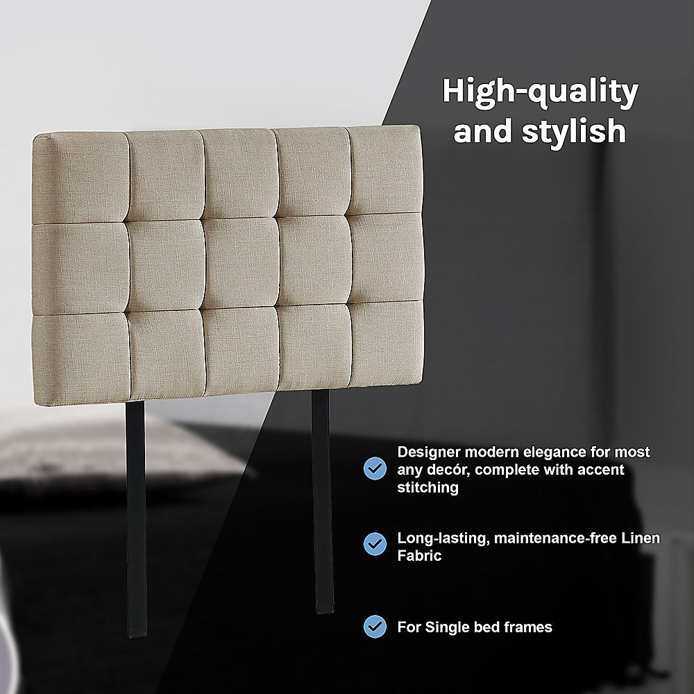 Tom Groggin Rectangular Bed Head, Beige Single