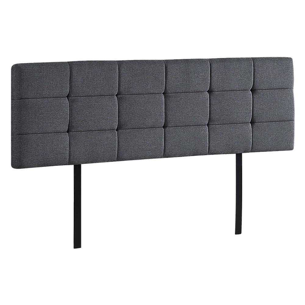Billilingra grey linen bed head in a modern bedroom