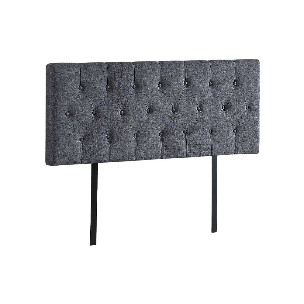 Billilingra grey linen bed head in a modern bedroom