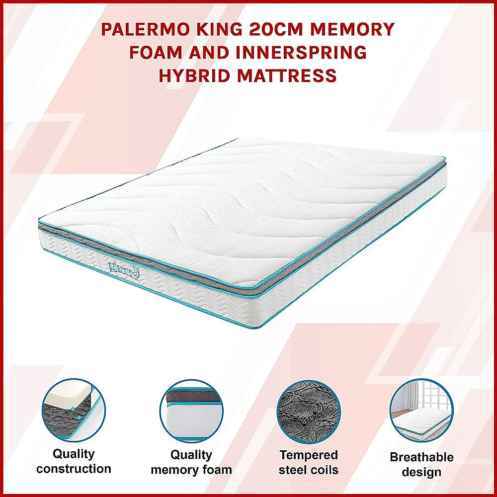 Medium firm hybrid memory foam and innerspring mattress, 20cm king