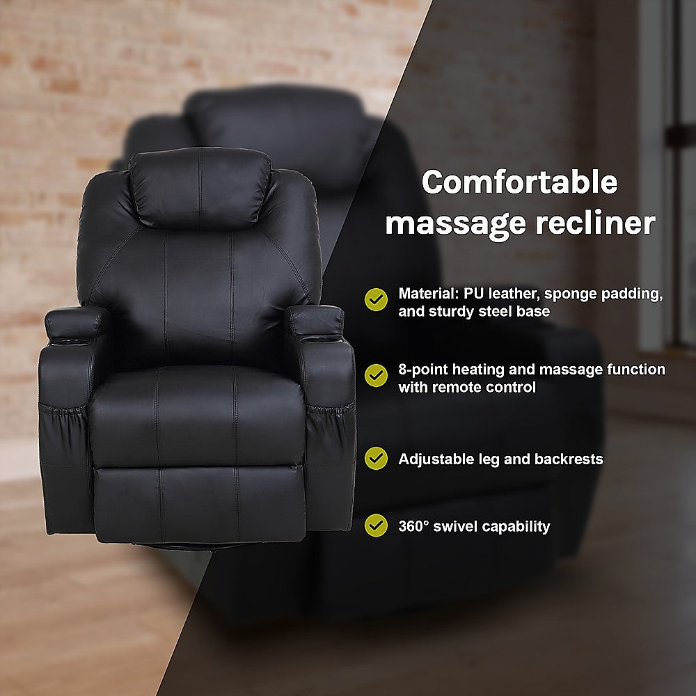 Trentham Massage Sofa Recliner, Black