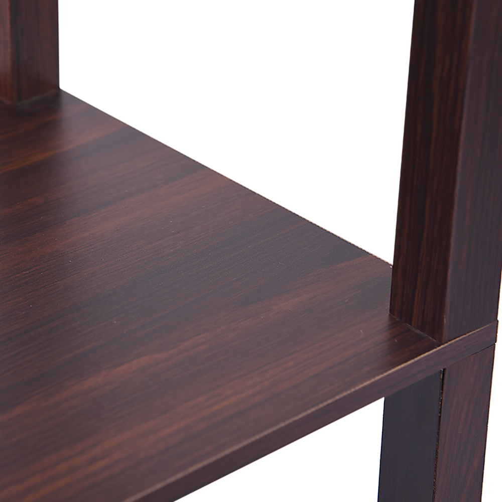 Dark brown three tier shelf floor lamp with off white shade