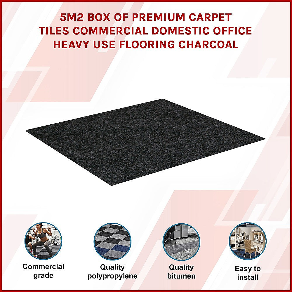 Grazalema Carpet Tiles, 50 x 50cm, Charcoal, 20pcs