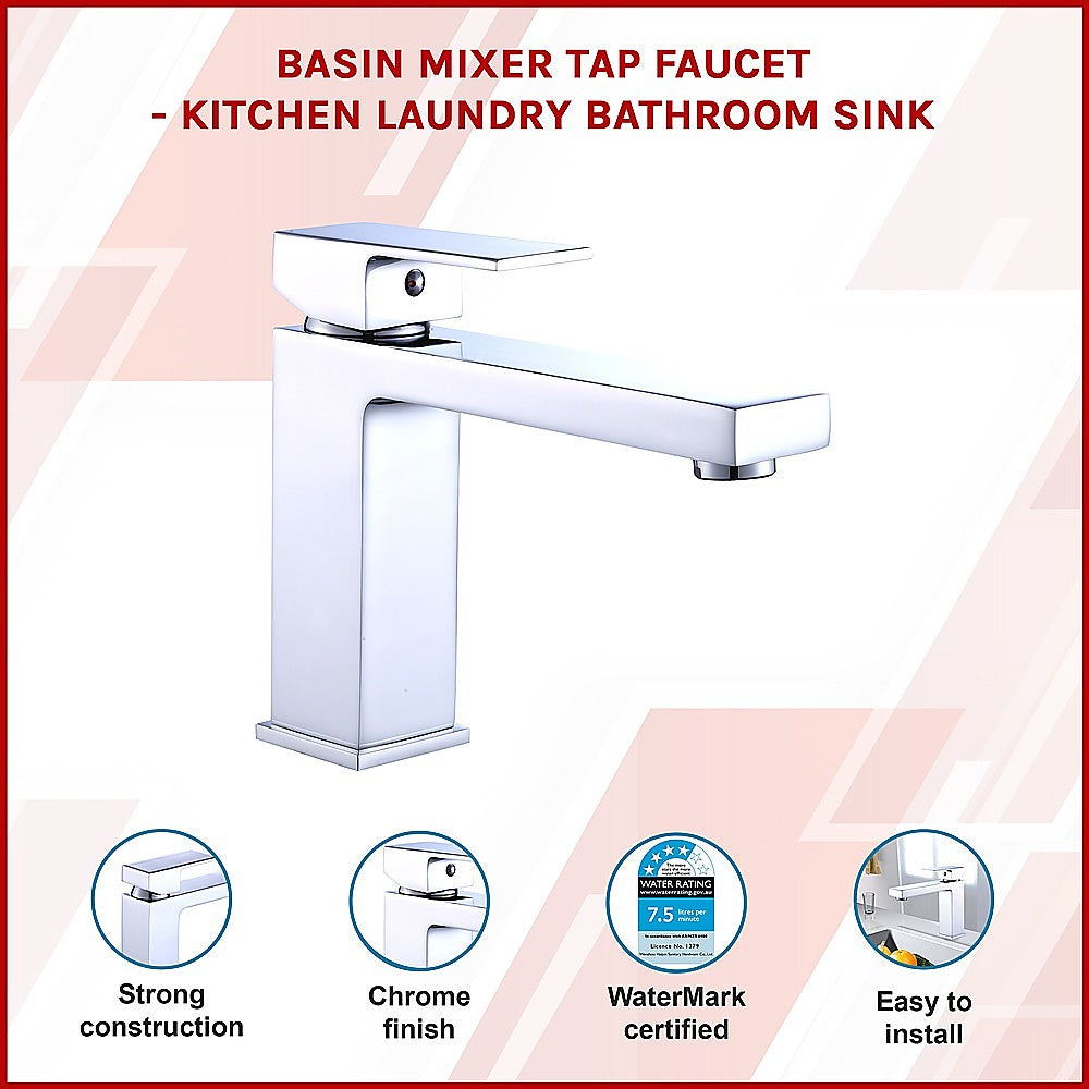 Solid brass modern basin mixer tap in polished chrome