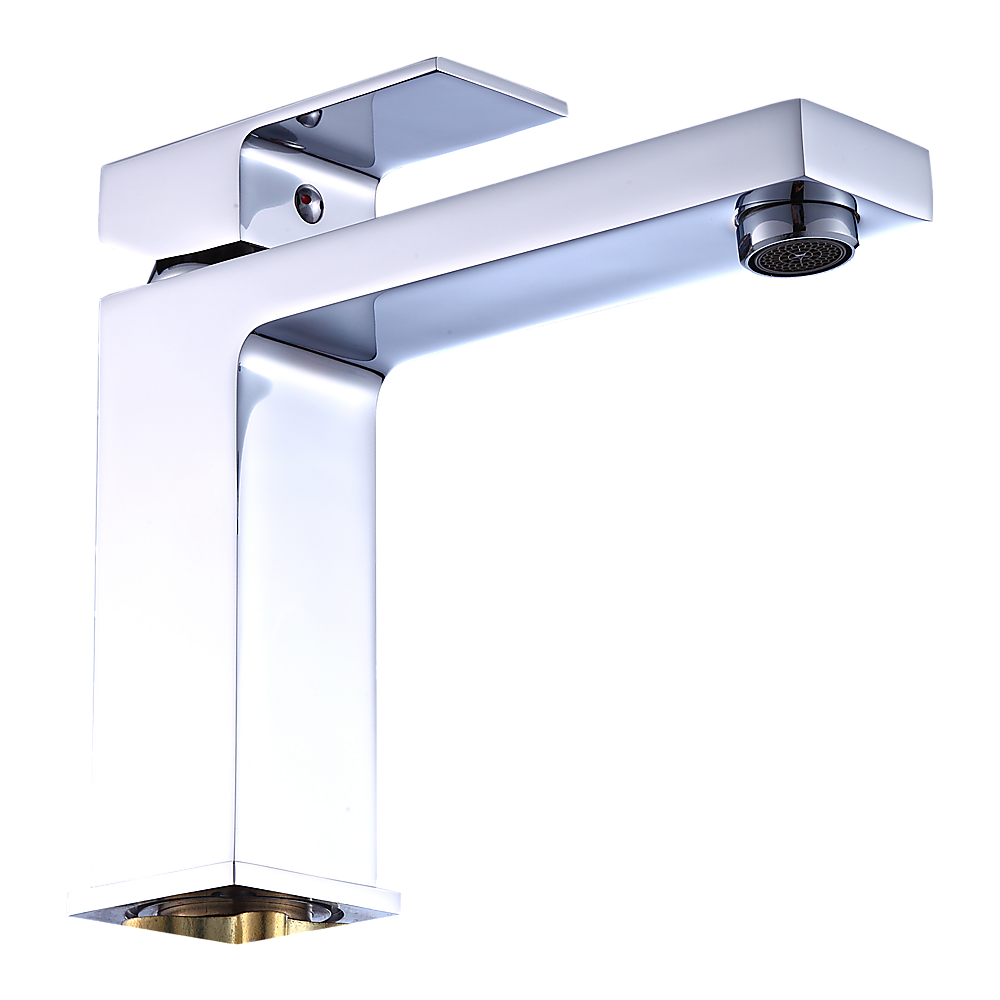 Solid brass modern basin mixer tap in polished chrome