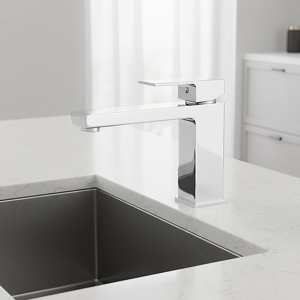 Solid brass modern basin mixer tap in polished chrome