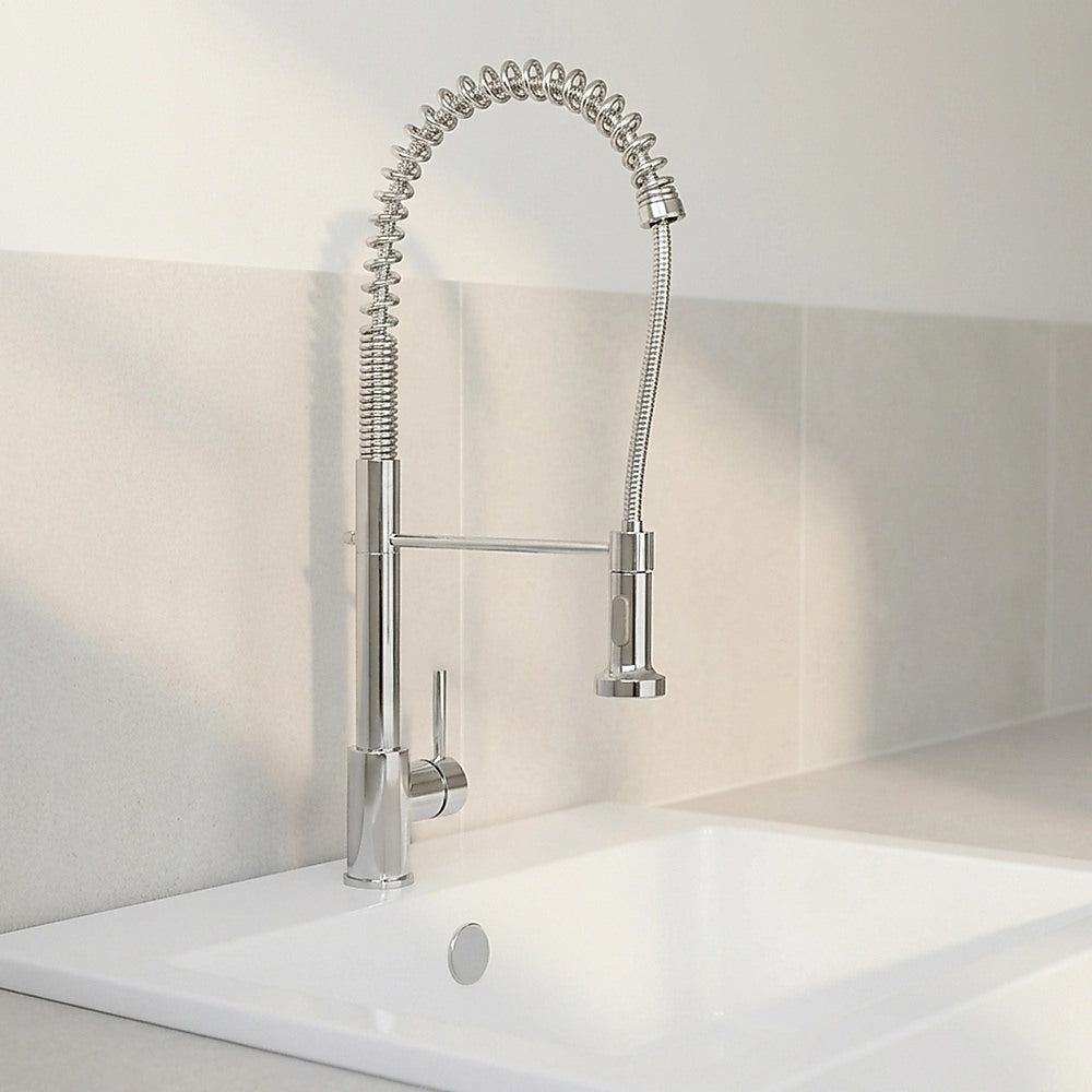 Solid brass pull out kitchen mixer tap in chrome