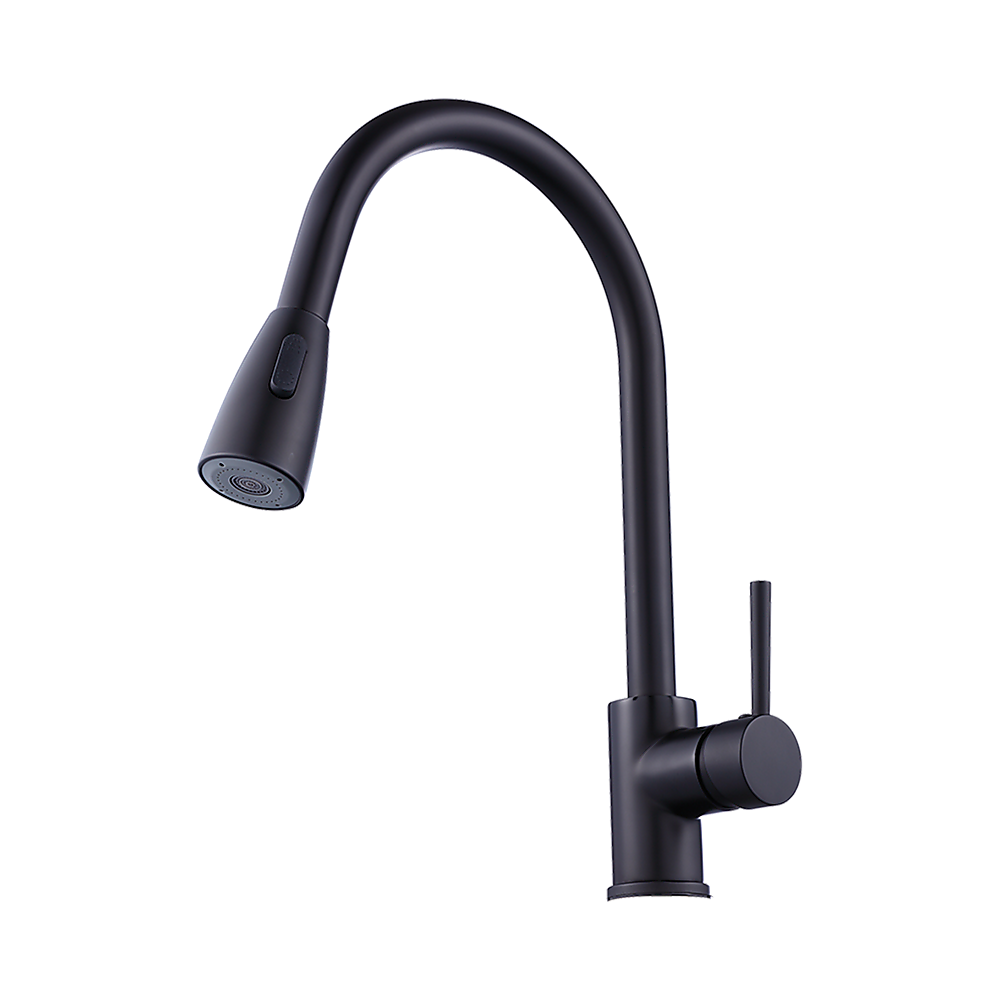 Solid brass pull down kitchen mixer tap in matte black