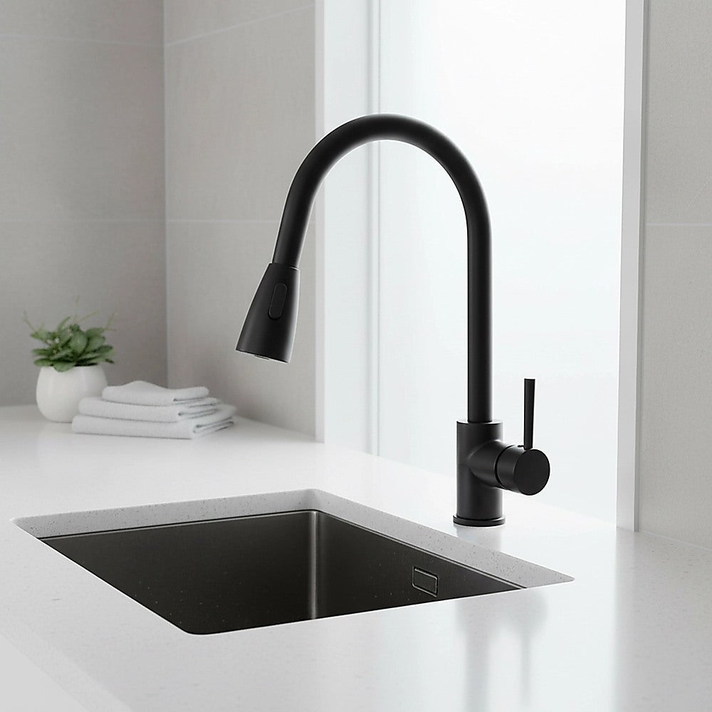 Solid brass pull down kitchen mixer tap in matte black