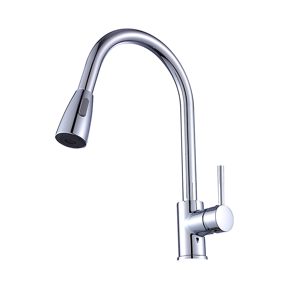 Solid brass pull down kitchen mixer tap in chrome