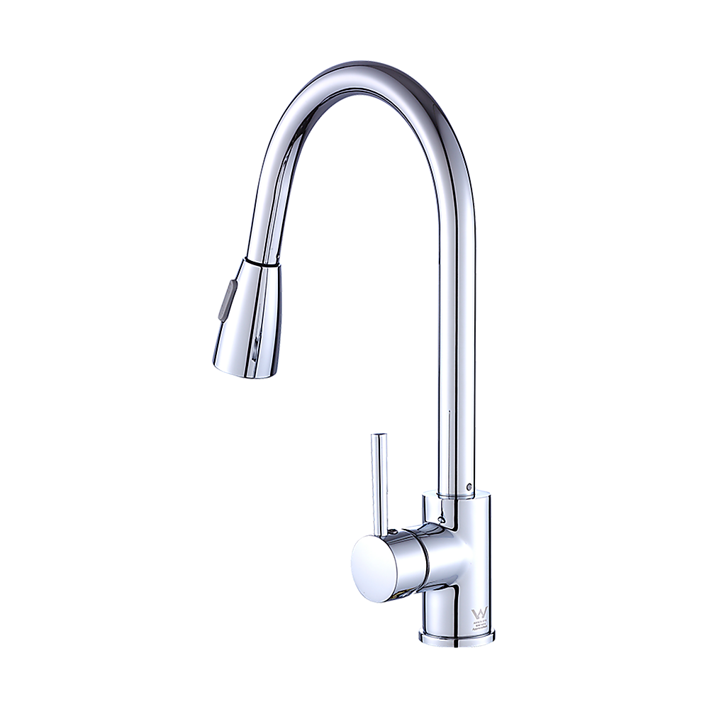 Solid brass pull down kitchen mixer tap in chrome