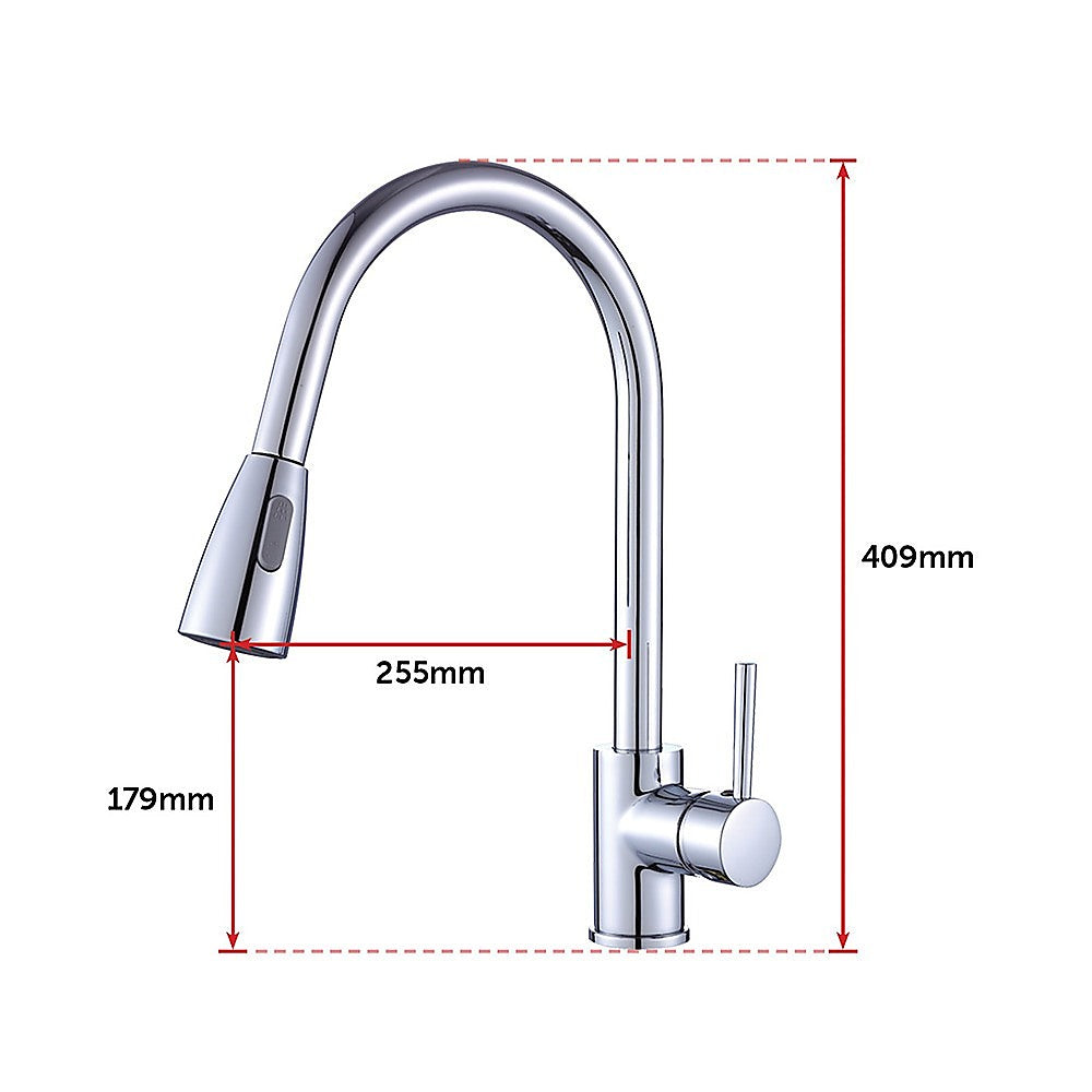 Solid brass pull down kitchen mixer tap in chrome