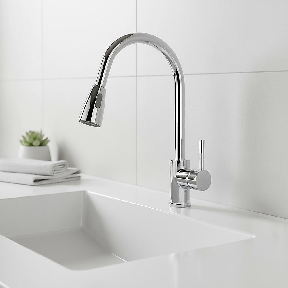 Solid brass pull down kitchen mixer tap in chrome