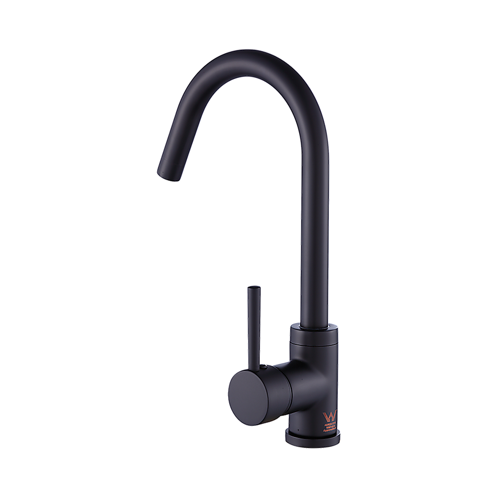 Solid brass gooseneck kitchen mixer tap in black