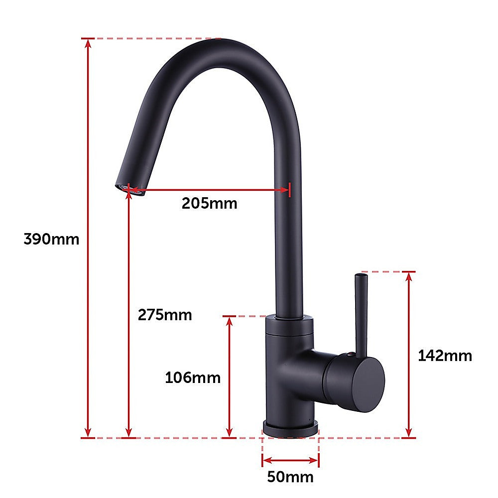 Solid brass gooseneck kitchen mixer tap in black