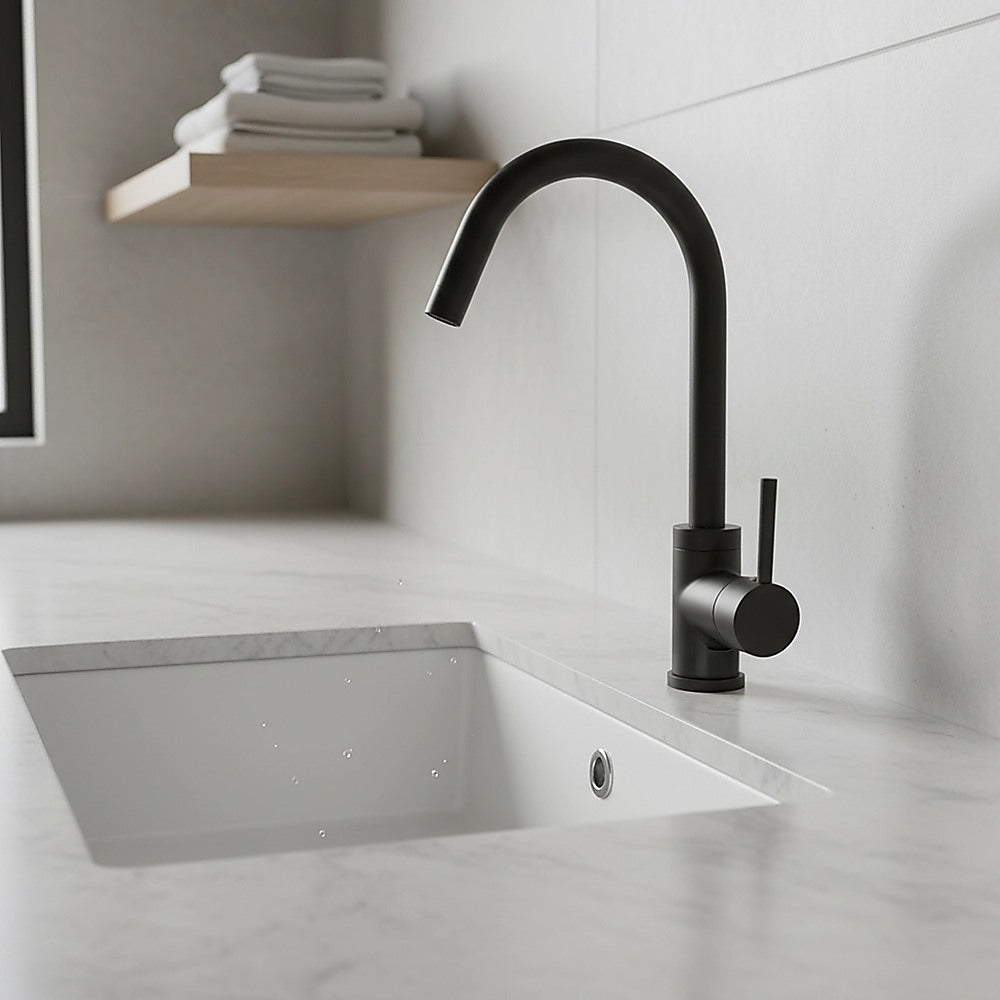 Solid brass gooseneck kitchen mixer tap in black