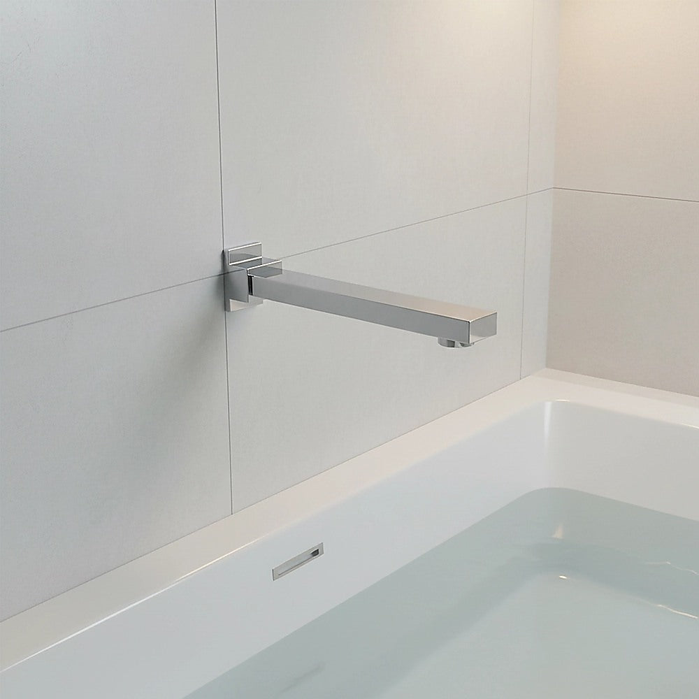 Polished chrome 228mm bath spout, close up finish