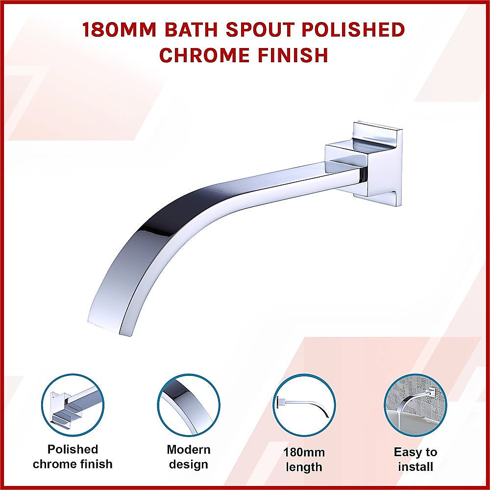 Polished chrome 180mm bath spout, side profile