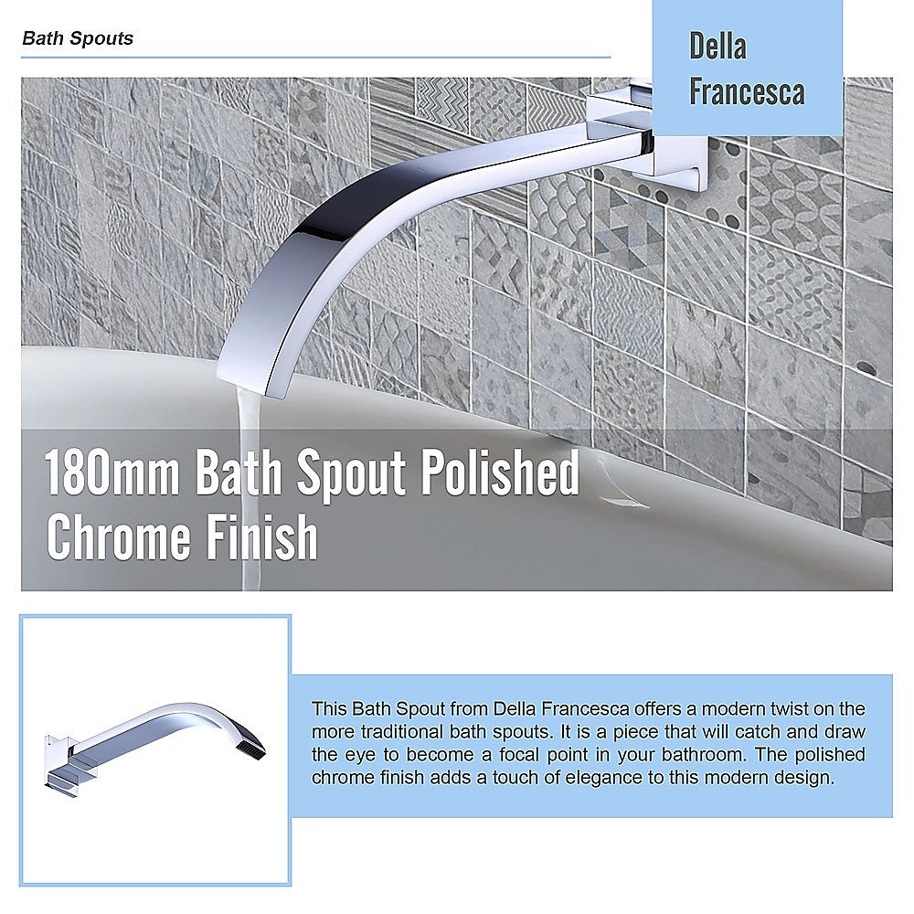 Polished chrome 180mm bath spout, top view