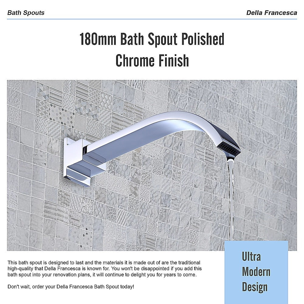 Polished chrome 180mm bath spout, installed in bathroom