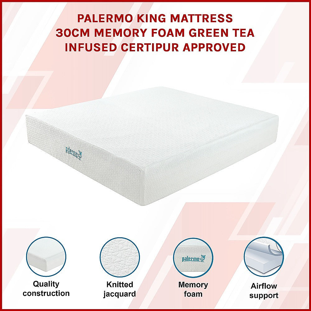 Medium green tea memory foam mattress, 30cm king