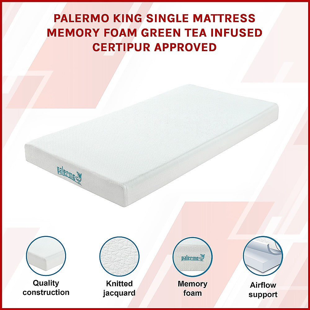 Medium firm green tea memory foam mattress, 15cm king single