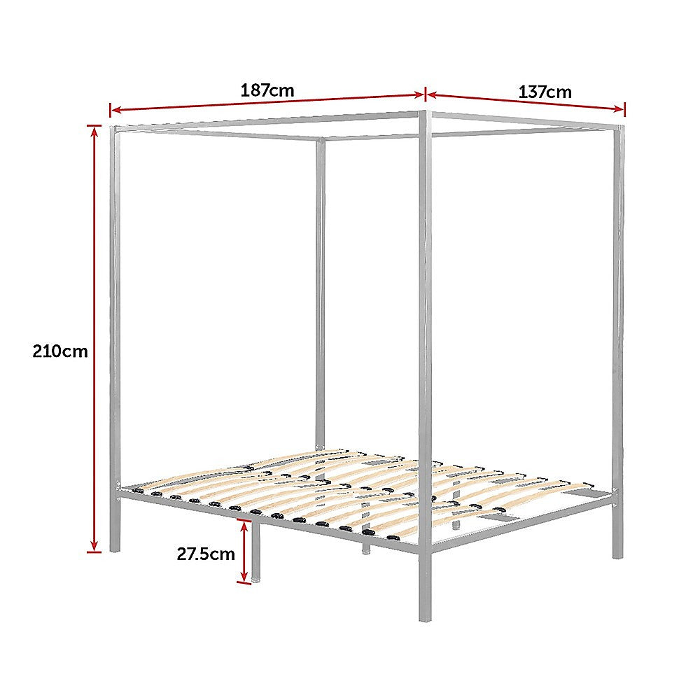 Allure four poster double bed frame showing 15 wooden slats and 300kg capacity — Allure Home Collections