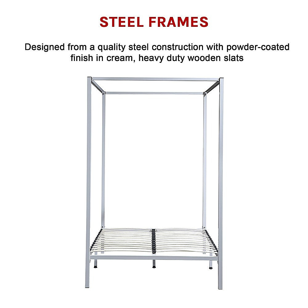 Allure cream four poster double bed frame from foot end — Allure Home Collections