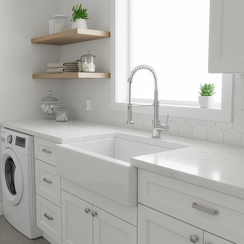 Compact solid brass pull out kitchen mixer tap in chrome