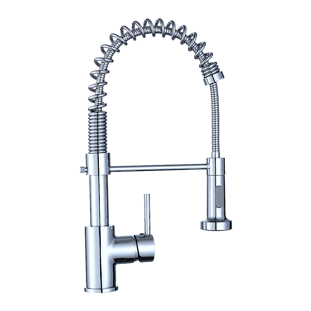 Compact solid brass pull out kitchen mixer tap in chrome