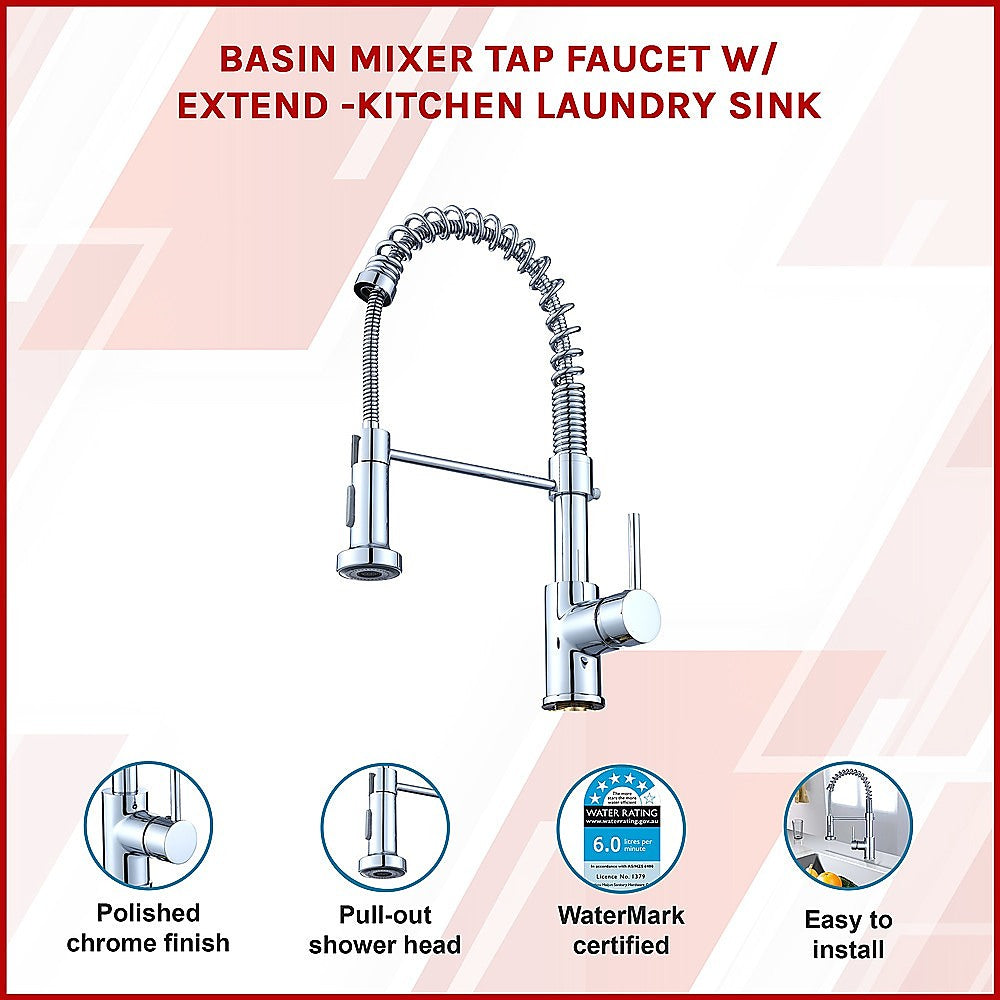 Compact solid brass pull out kitchen mixer tap in chrome