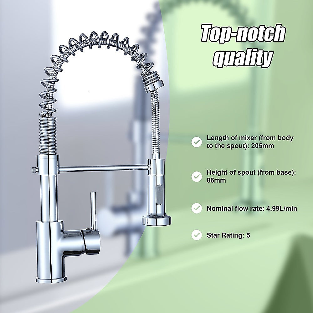 Compact solid brass pull out kitchen mixer tap in chrome