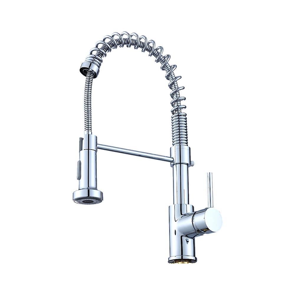 Compact solid brass pull out kitchen mixer tap in chrome