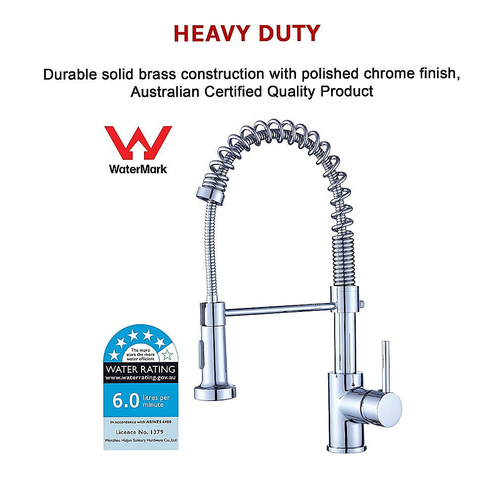 Compact solid brass pull out kitchen mixer tap in chrome
