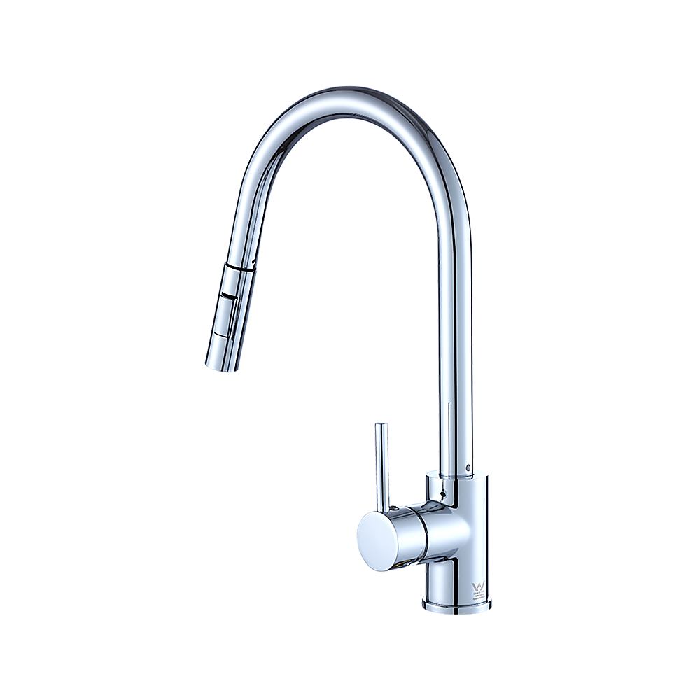 Solid brass pull out kitchen mixer tap in polished chrome