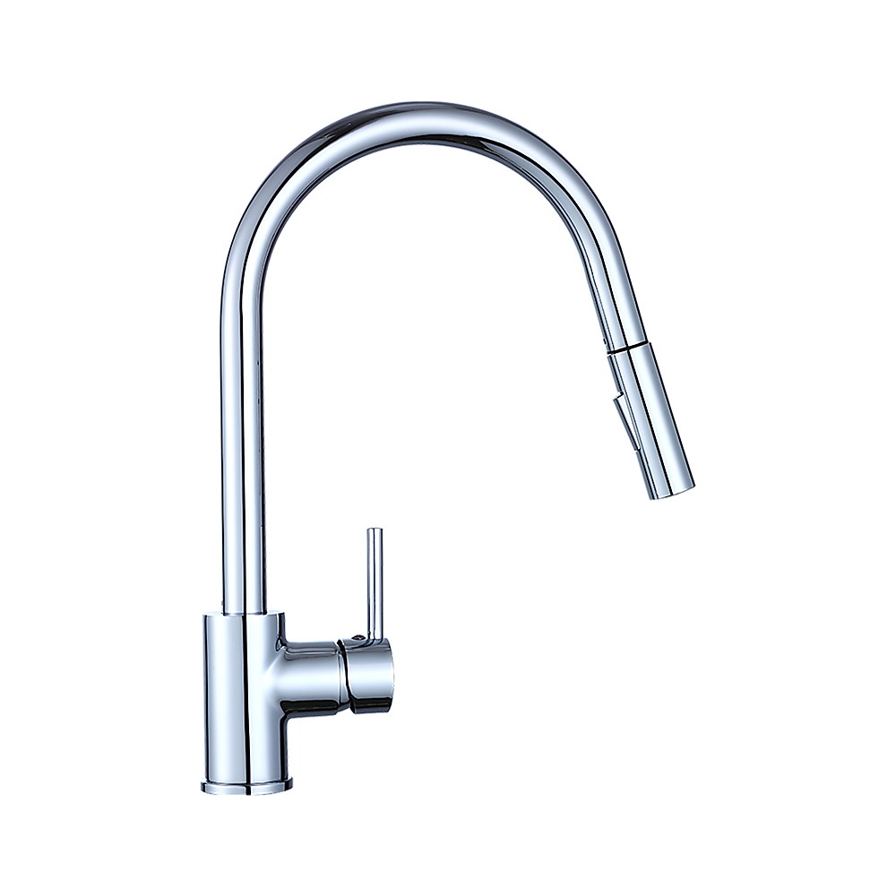 Solid brass pull out kitchen mixer tap in polished chrome