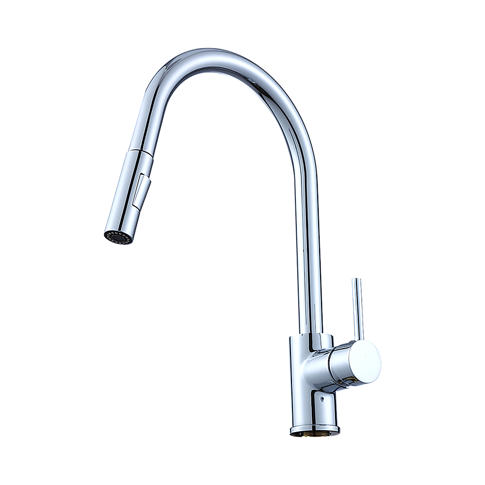 Solid brass pull out kitchen mixer tap in polished chrome