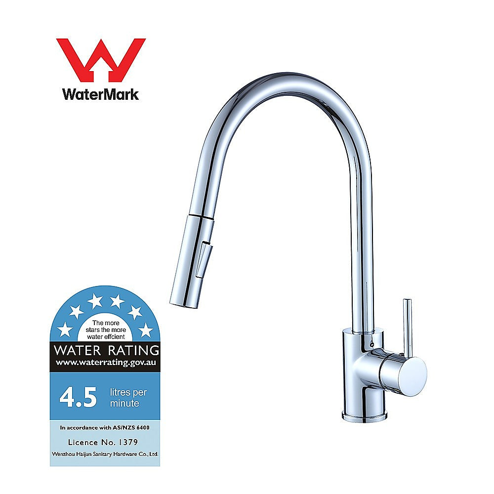 Solid brass pull out kitchen mixer tap in polished chrome