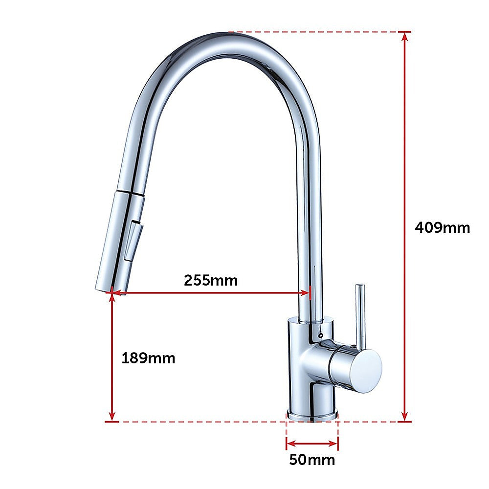 Solid brass pull out kitchen mixer tap in polished chrome