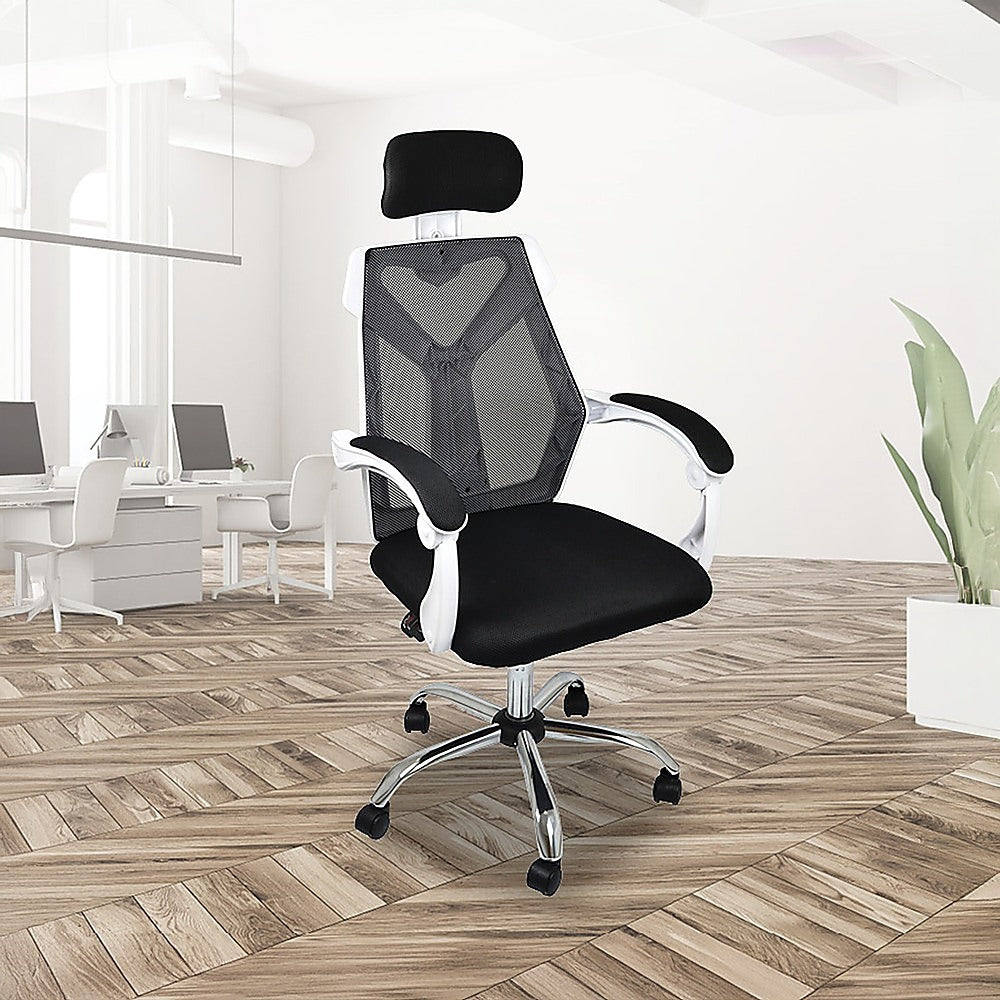 Swanbourne white frame ergonomic mesh office chair in a home office