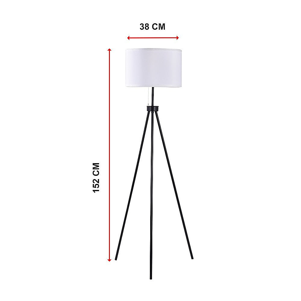 Mid century tripod floor lamp with ivory drum shade and black legs