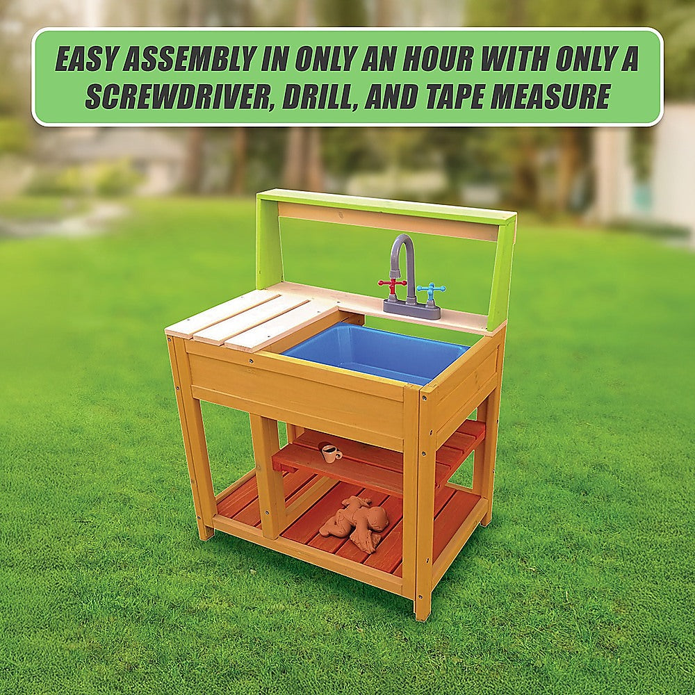 Wooden mud kitchen outdoor setup