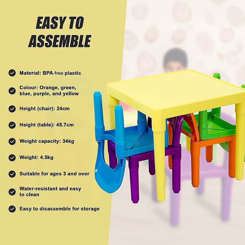 Kids table and chairs play set outdoors