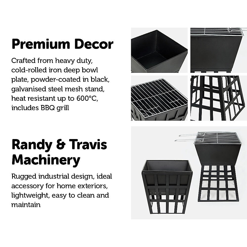 Square Black Fire Pit for Outdoor Heating